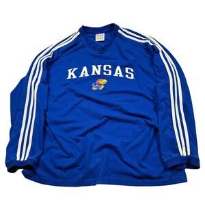 Kansas Jayhawks Shirt Men's XL‎ Adidas Striped Long Sleeve Blue White Basketball